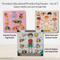 Kids Intelligence Builder Wooden Puzzle – Animal Shapes + Body Parts + Body Organs Learning Toy | montessori toys for kids | Creative Kids Wooden Puzzle Combo