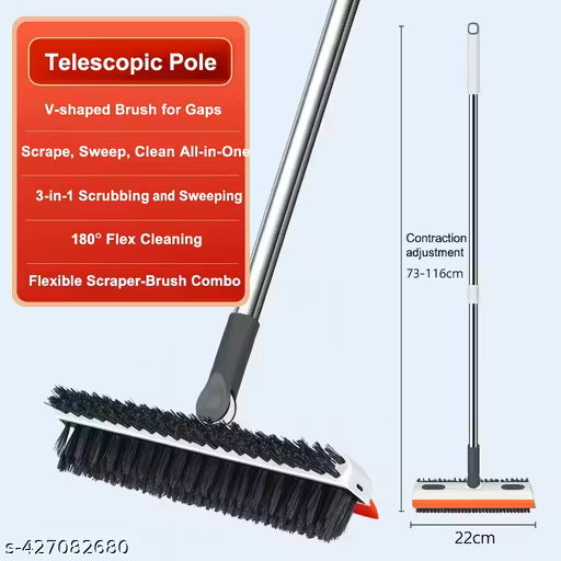 Bathroom Cleaning Brush with Wiper 2 in 1 Tiles Cleaning Brush Floor Scrub Bathroom Brush with Long Handle 180° Rotate Bathroom Floor Cleaning Brush