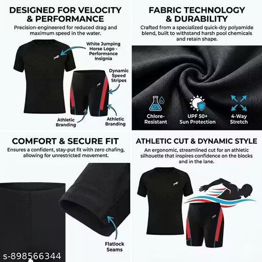Just Rider Unisex Sports Breathable Skinny Fit Polyester Men's 2 Piece Full Sleeve T-Shirt -Compression Half Tight Base Layer for Gym, Swimming, Cycling, Short Combo
