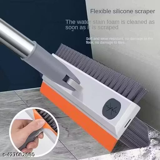 Bathroom Cleaning Brush with Wiper 2 in 1 Tiles Cleaning Brush Floor Scrub Bathroom Brush with Long Handle 180° Rotate Bathroom Floor Cleaning Brush