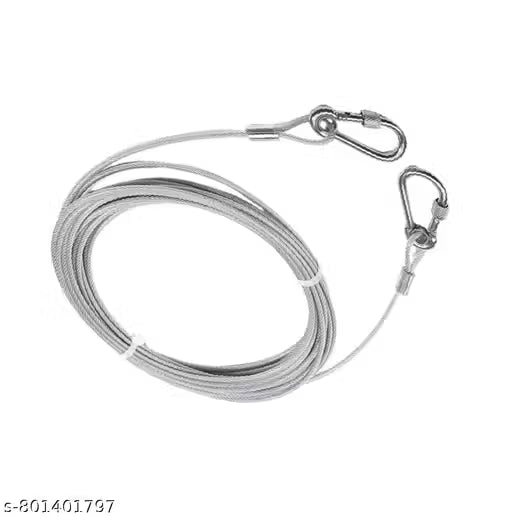 Stainless Steel Tie Out Cable Anti-Rust Buckles | Clothesline | Ideal for Drying Heavy Clothes | Length 5 Meter | Silver Colours | Pack of 1