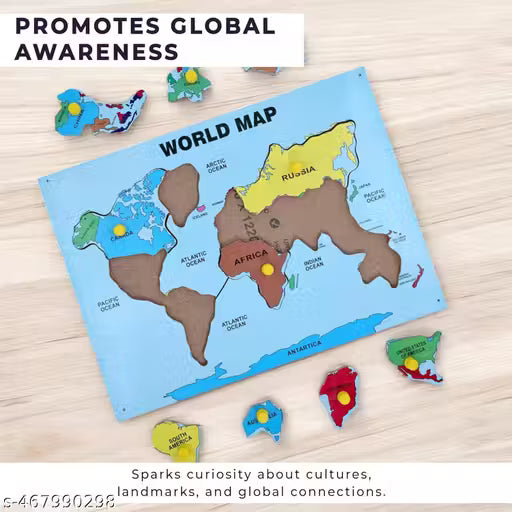 World Map Puzzles and Indentifier Wooden Board Puzzle with Knobs | Educational Puzzle | Learning Aid for Boys, Girls, Kids and Students