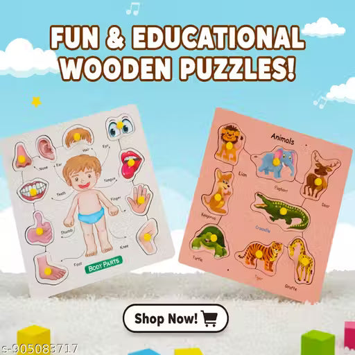 Kids Intelligence Builder Wooden Puzzle – Animal Shapes + Body Parts + Body Organs Learning Toy | montessori toys for kids | Creative Kids Wooden Puzzle Combo